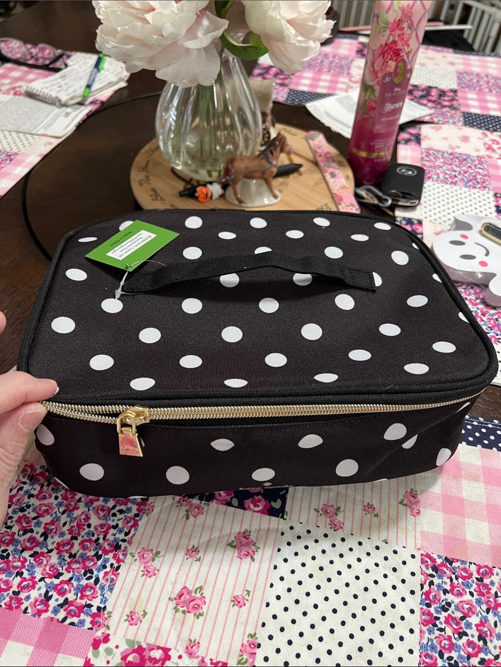 New kate spade Black and White Polka Dot Cosmetic Case or lunch tote